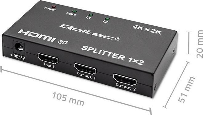 Produktbild Qoltec 51796 Aktiver HDMI-Splitter 2 x HDMI 4K x 2K | 3 4 Gbit/s