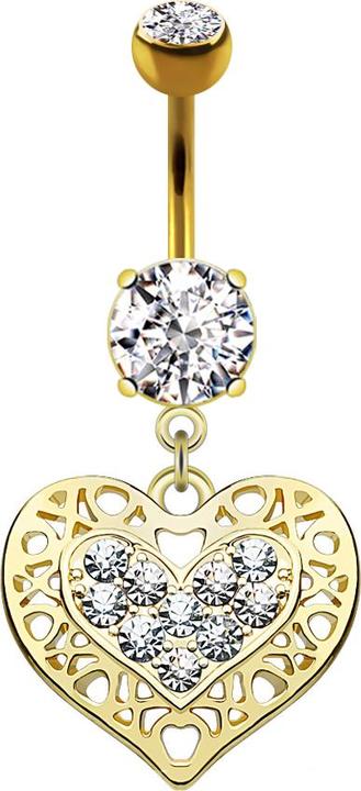Actual product image Star Piercing Banana 14k gold-plated with tribal heart and crystal pendant (Brass, Surgical steel 316L)