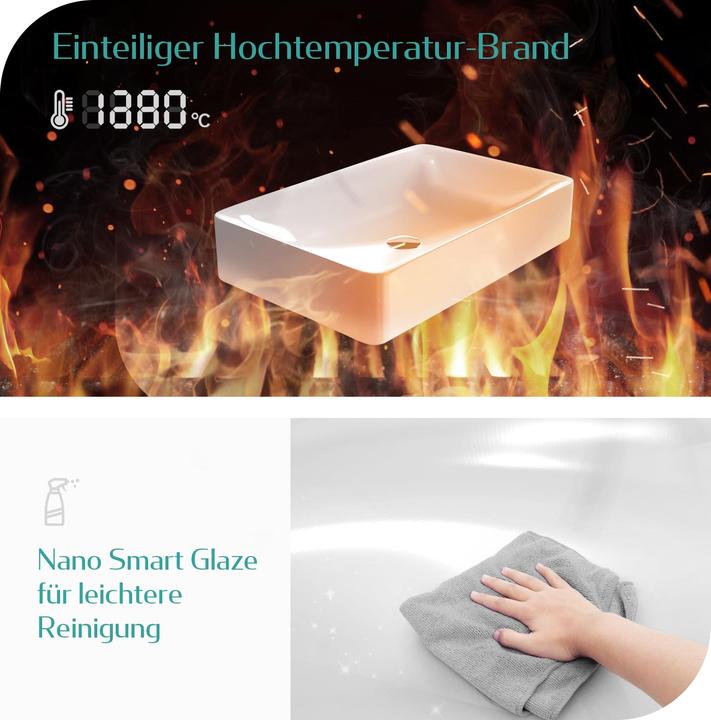 Image du produit Emke Lavabo à poser, Céramique, Blanc Brillant, sans trou pour robinet, 595x395x120mm (395 mm, 595 mm)