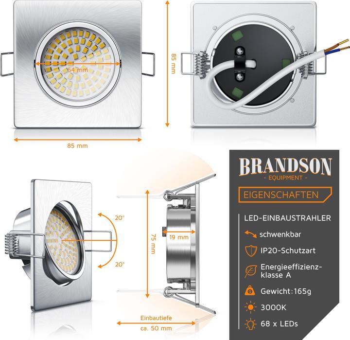 Actual product image Brandson 3x LED recessed spotlight, swivel ceiling spot, stainless steel, 320 lumen, ceiling spotlight warm (320 lm)