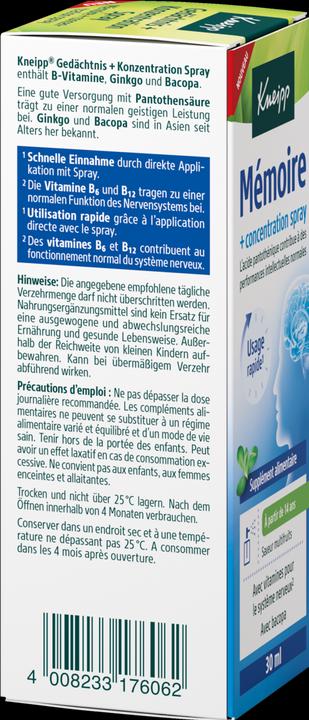 Nährwerte und Zutaten Kneipp Gedächtnis + Konzentration Spray (1 Stück, Spray)