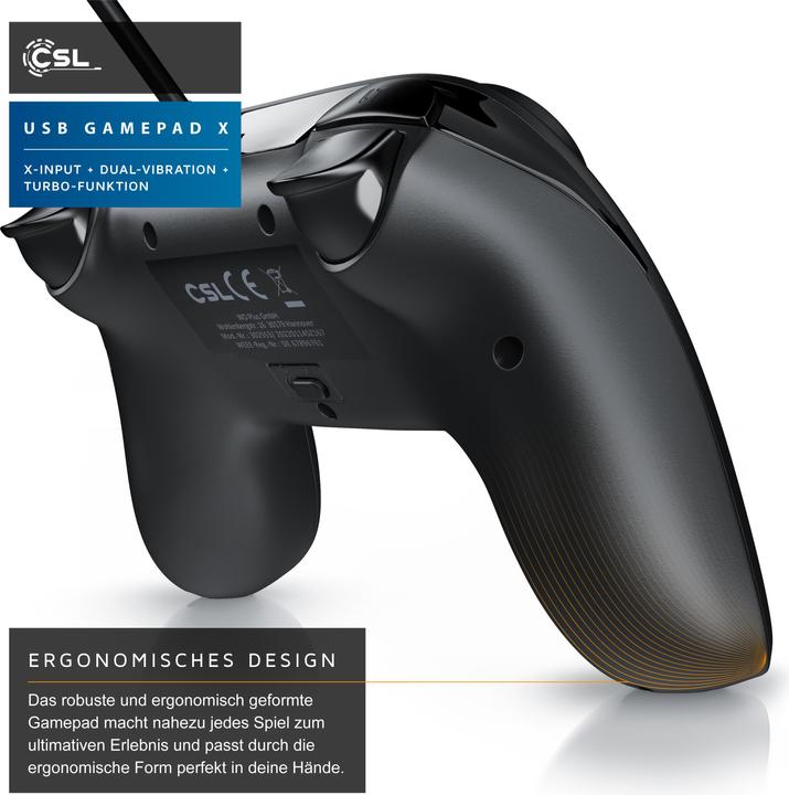 Actual product image CSL Gaming Controller, PC & PS3 Gamepad, Dual Vibration, Turbo Function, Direct & X-Input (PS3, PC)
