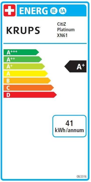 Energie-Label Krups Nespresso CitiZ Platinum (NESPRESSO Original, EU-Stecker)