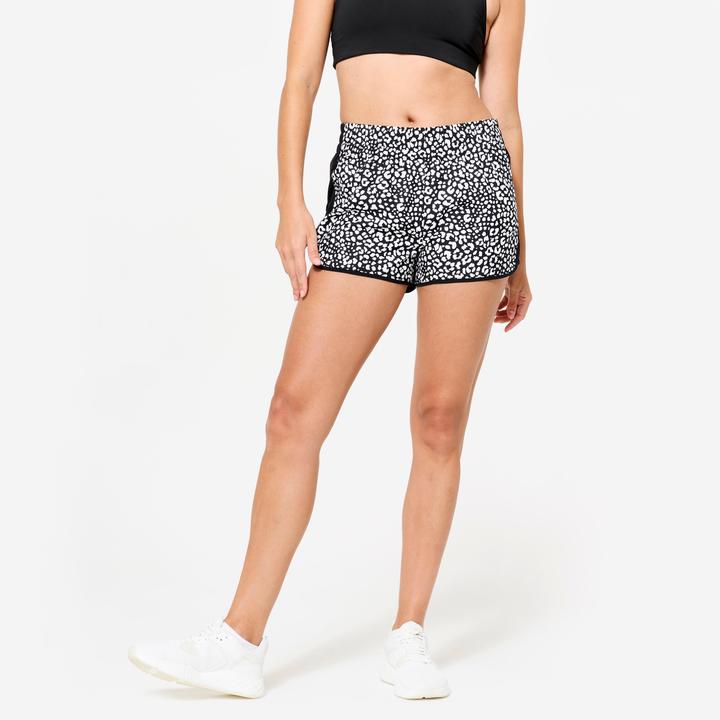 Domyos Shorts kurz leicht - Leo-Print schwarz