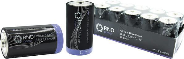 RND Pile primaire, alcaline, C, 1.5V, Ultra Power, paquet de 10 pièces (10 pcs, C, 7500 mAh)