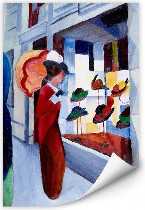 Image du produit Trenddeko Femme avec un parasol devant un magasin de chapeaux (80 x 120 cm)