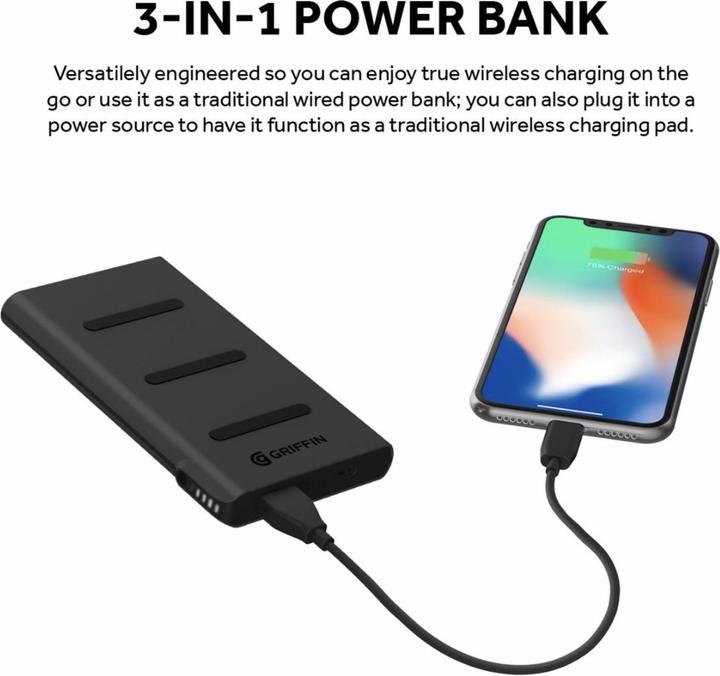 Produktbild Griffin Wireless Charging Power Bank USB-A/ USB-C Port Schwarz (5000 mAh, 10 W)