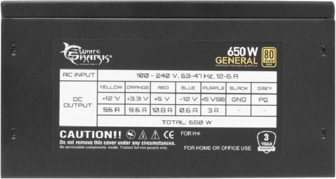 Image du produit White Shark GPSU-G650M Général 650W 80+ GOLD Full Modulaire (650 W)