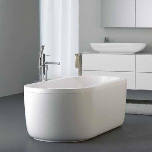 Koralle T200 freestanding bathtub oval with moulded-on apron, 1800x800mm, front overflow, with integ (184 cm, 80 cm)