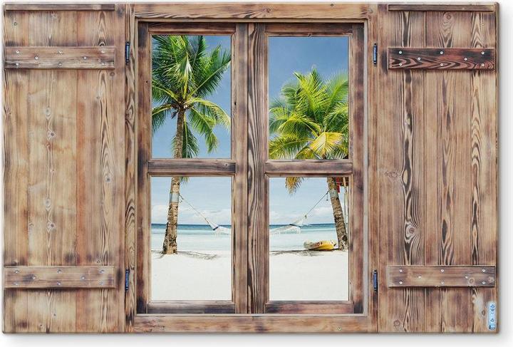 Actual product image Trenddeko 3D wooden window - Hammock in Paradise (40 x 60 cm)