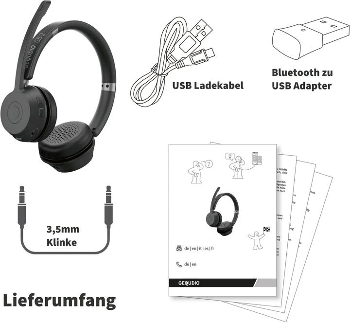 Image du produit Gequdio Casque sans fil Bluetooth GB-2 (sans adaptateur USB) (Sans fil, USB-A)