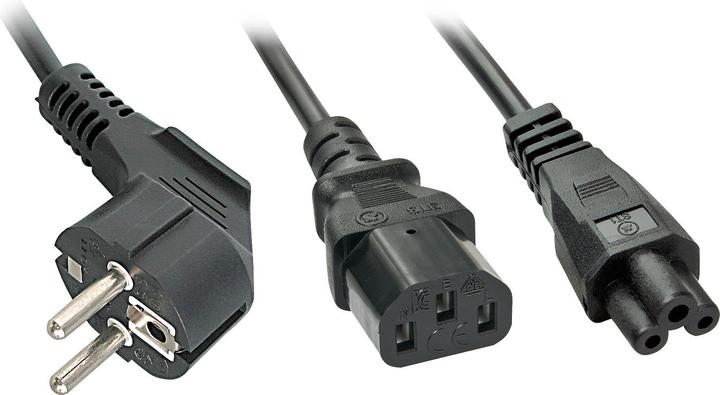 Produktbild Lindy 2m Schuko auf 1x IEC C13 und 1x IEC C5 Y-Netzkabel (2 m)