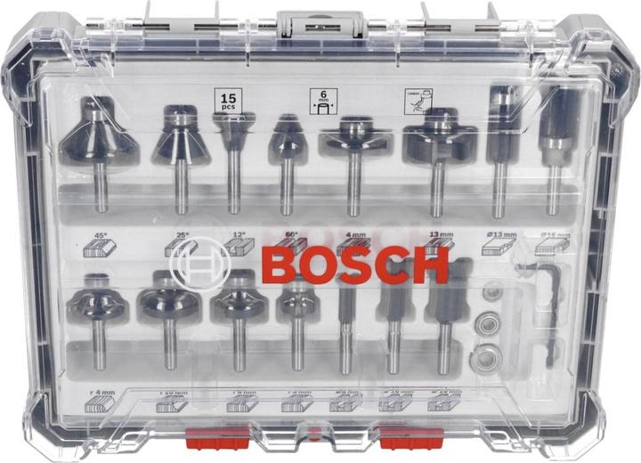 Produktbild Bosch Professional Zubehör 15-teiliges Fräser-Set, 6-mm-Schaft für Handfräsen