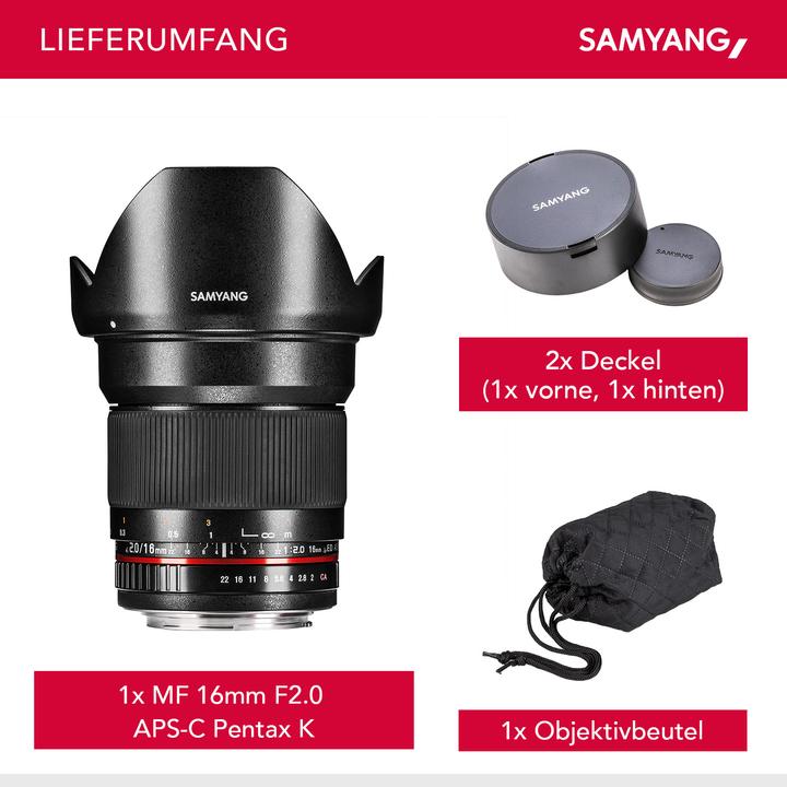 Produktbild Samyang 16mm F2.0 Pentax (Pentax K, APS-C / DX)