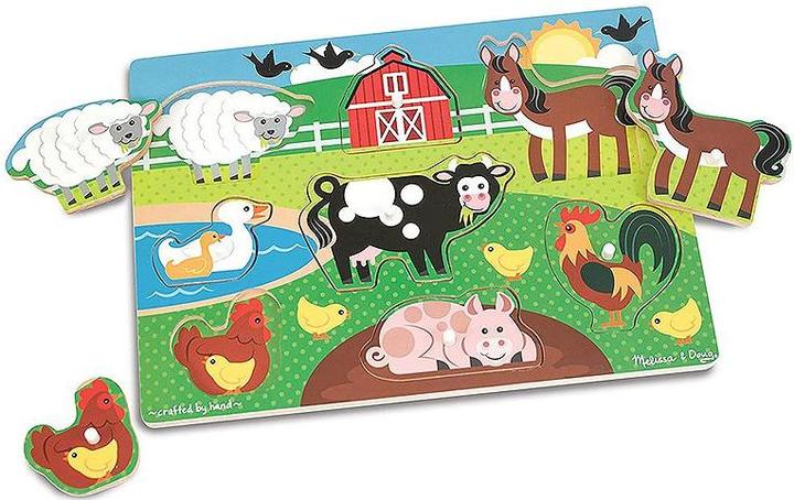 Image du produit Melissa & Doug Puzzle Bois Bouton Animaux De La Ferme (Fr-De-En-Es) (8 pièces)