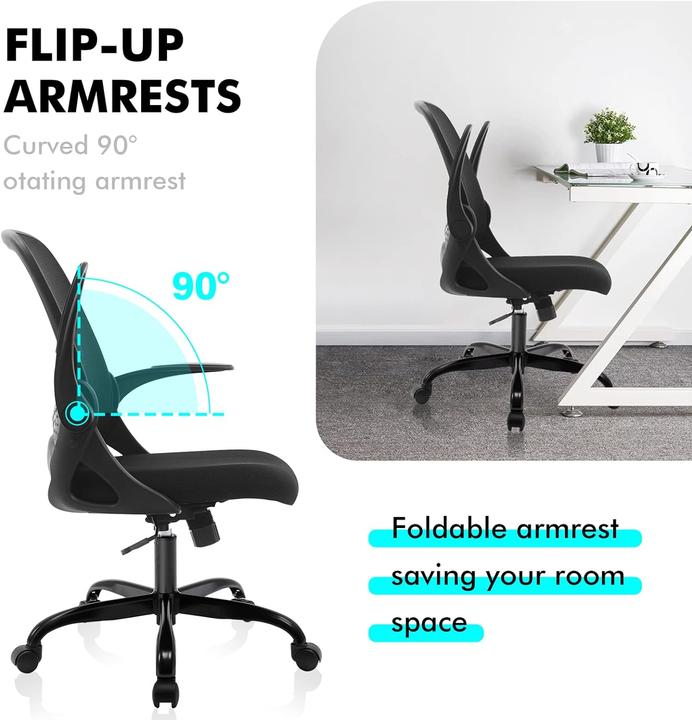 Actual product image Kerdom Ergonomic Desk Chair with Folding Armrests 933-C Black