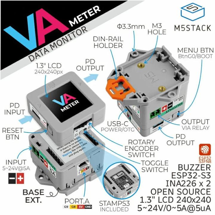 Actual product image M5Stack VA meter with voltage and current measurement