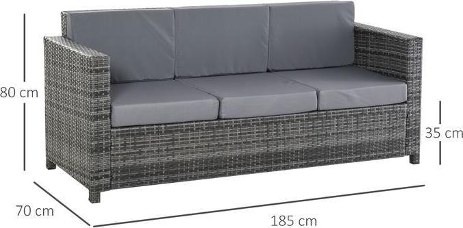 Actual product image Swisshandel24 Poly-Rattan Sofa mit Kissen 3-Sitzer Garten Loungesofa Metall Polyester Grau 185 x 70 x 80 cm