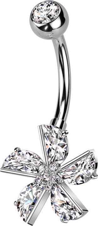 Produktbild Star Piercing Banane silber mit Kugel Kristall silber und Blume Kristalle silber (Chirurgenstahl 316L, Messing)