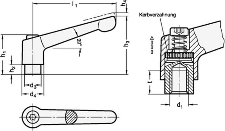 Produktbild Ganter Verstellbarer Klemmhebel GN 300 d1 M 10 mm l1 78 mm l2 63 mm Aussengewinde (63 mm)