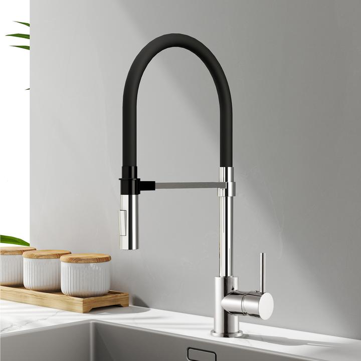Immagine prodotto Emke Rubinetto da cucina con tubo in silicone da 60 cm, 2 modalità di spruzzo, girevole a 360°, cromo