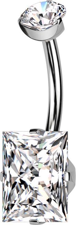 Star Piercing Banane Innengewinde silber runder Kristall silber gefasst und rechteckiger Kristall silber gefasst (ohne Messing, Titan G23)
