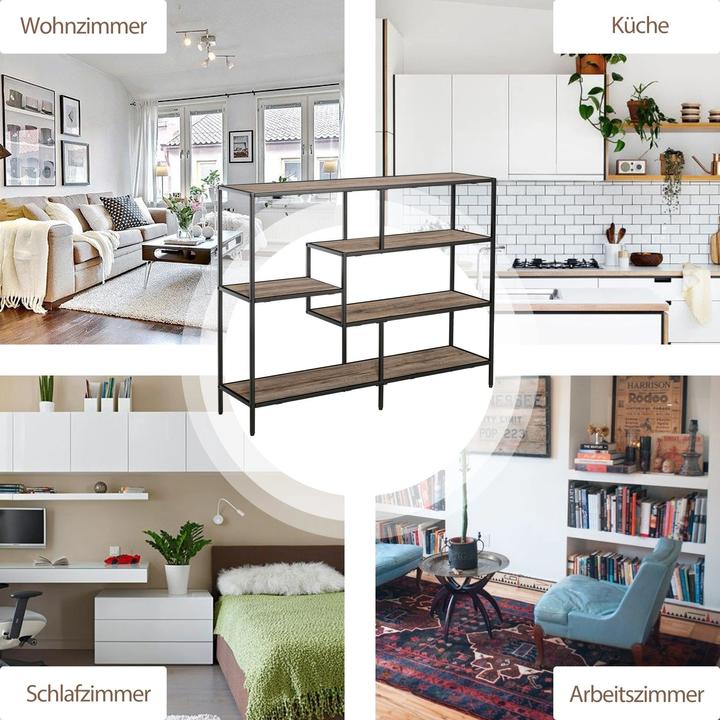 Actual product image Swisshandel24 Standing shelf, bookshelf, storage shelf, industrial style, filing shelf, kitchen shelf, P2 (120 x 32 x 95 cm)