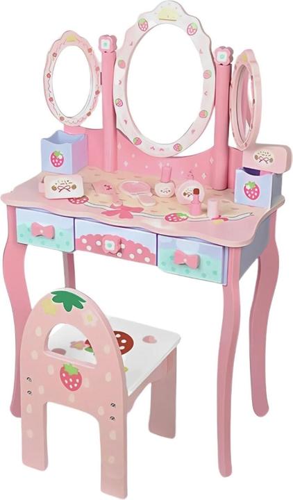 Produktbild Hermex Spiel Schminktisch für Kinder Kosmetik Kommode Schminkspiegel Beauty Tisch (60 x 30 x 96.5 cm)