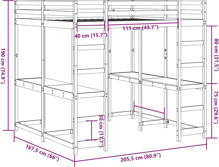 Produktbild VidaXL Hochbett mit Schreibtisch & Leiter (160 x 200 cm)