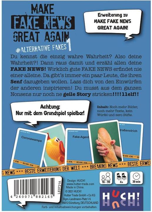 Actual product image 882165 - Alternative Fakes 1: Make Fake News Great Again, 4+ players, ages 16+ (DE extension) (German)