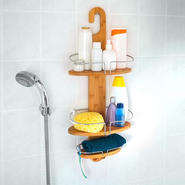Actual product image Relaxdays Bamboo Shower Shelf (29.5 x 13.5 x 71 cm)