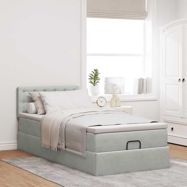 Produktbild VidaXL Ottoman-Bett mit Matratze Hellgrau 90x200 cm Samt (90 x 200 cm)