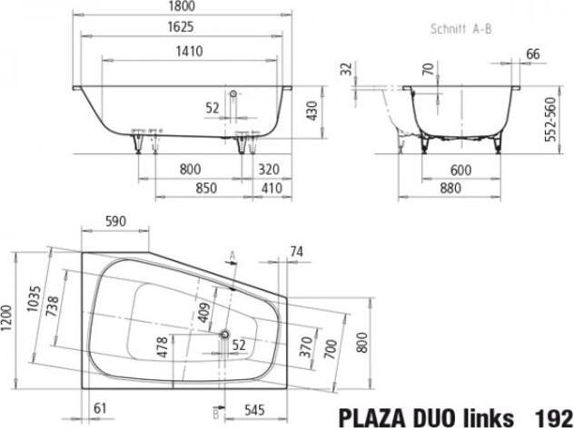 Produktbild Kaldewei Plaza Duo links 192 180x120cm / 80cm