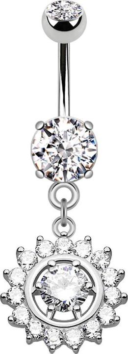Produktbild Star Piercing Banane silber mit Anhänger Kristallkranz (Wolframohne Messing, MessingChirurgenstahl 316L)
