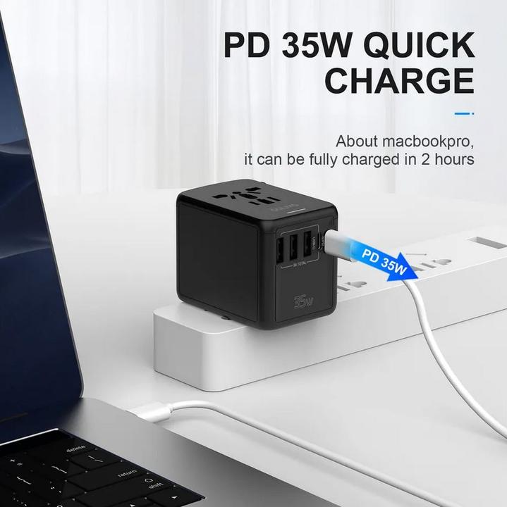 Image du produit PhoneLook Adaptateur de voyage 35W multiprise UE-UK-US-AU 3x USB-A et 2x USB-C PowerDelivery