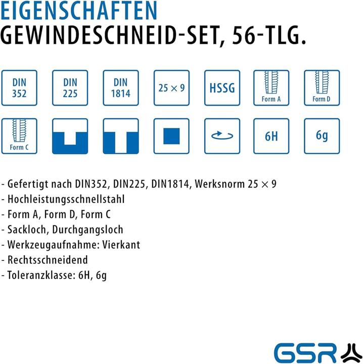 Actual product image GSR HSS DIN thread cutting assortment M3-M20