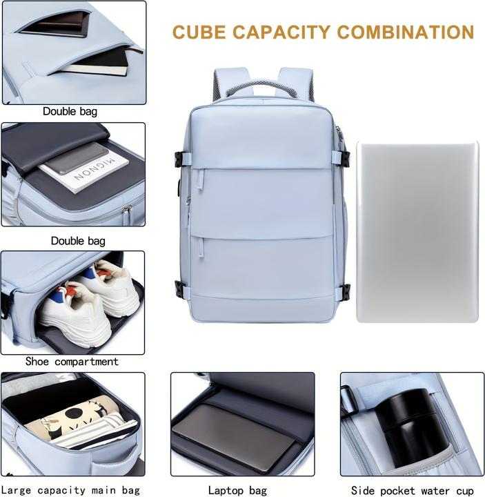 Produktbild PhoneLook Reiserucksack für Laptop 38.1cm Damen mit USB Ladeport Schuhfach verstellbare Träger Blau