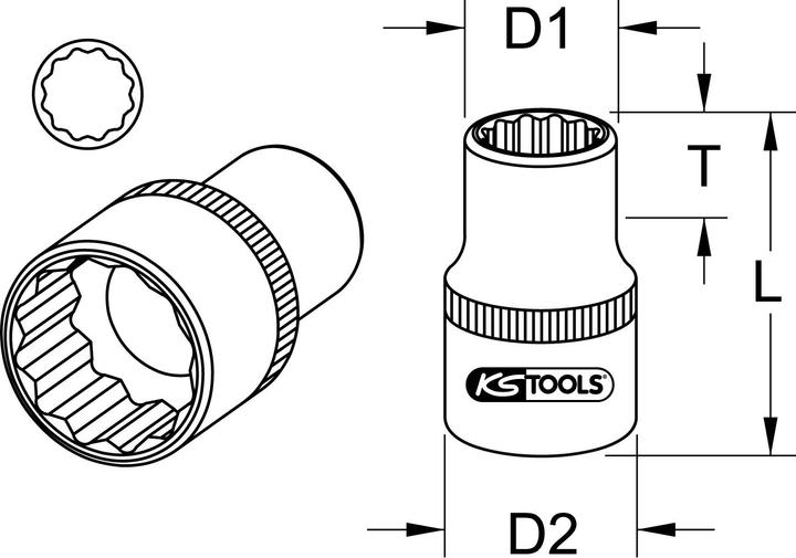 Image du produit KS Tools Douille 12 pans 3/4" courte (33 mm)