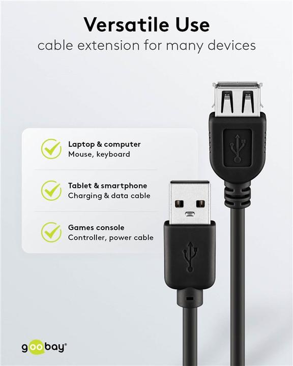 Immagine prodotto Goobay Cavo di estensione USB 2.0 Hi-Speed, nero, 0,6 m (0.60 m, USB 2.0)