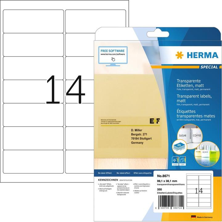 Image du produit HERMA Étiquettes d'adresse transparentes A4
