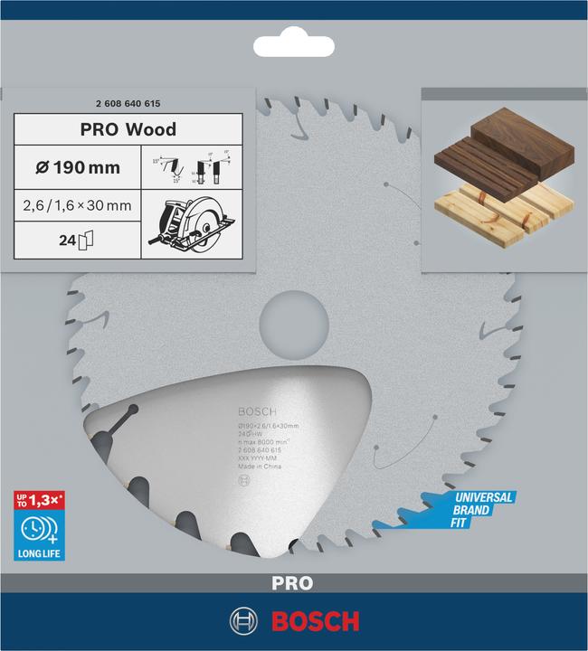 Actual product image Bosch Professional Zubehör PRO Wood circular saw blade, 190 x 2.6 x 30 mm