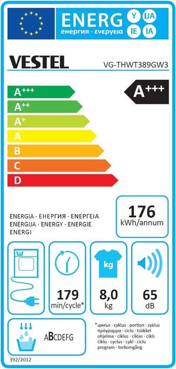 Energie-Label Vestel VG-THWT389GW3 (8 kg, Rechts)