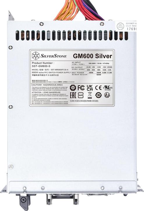 Produktbild Silverstone SST-GM600S - Redundantes Mini-Netzteil Cybenetics Silver, 600W (600 W)