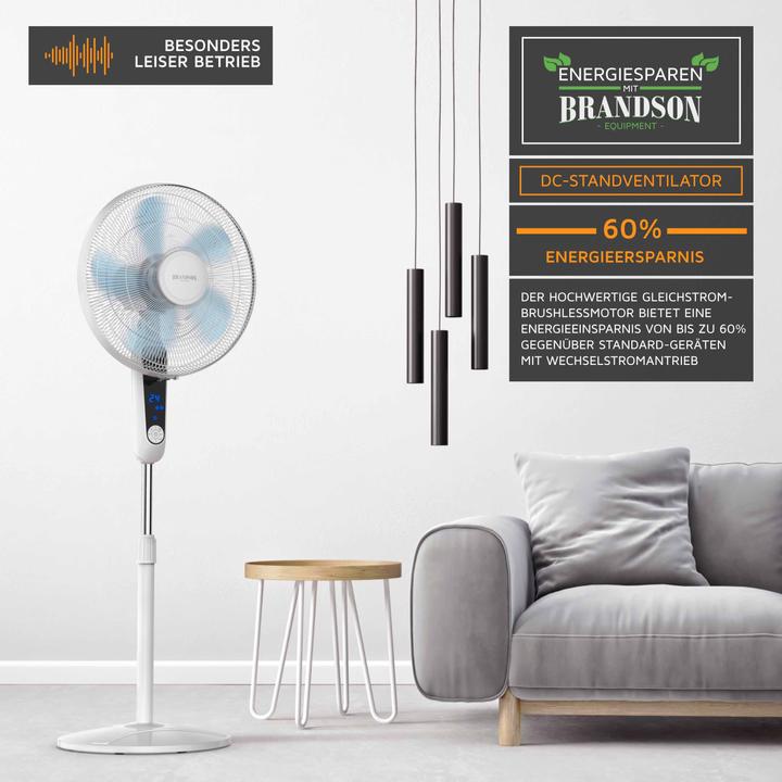 Actual product image Brandson Pedestal fan 45.5cm Ø, DC, quiet, remote control, energy-saving, oscillation, 25 speeds, white (60 dB)