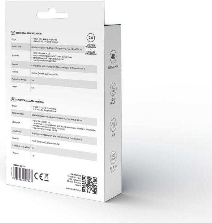 Actual product image Savio USB C — HDMI (Typ A) (1 m, HDMI)