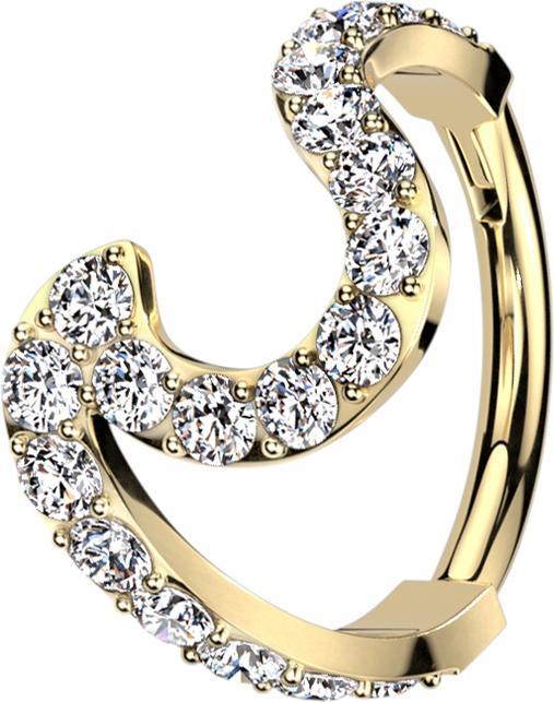 Produktbild Star Piercing Micro Segmentring klappbar vergoldet Welle mit Kristallen (ohne Messing, Chirurgenstahl 316L)