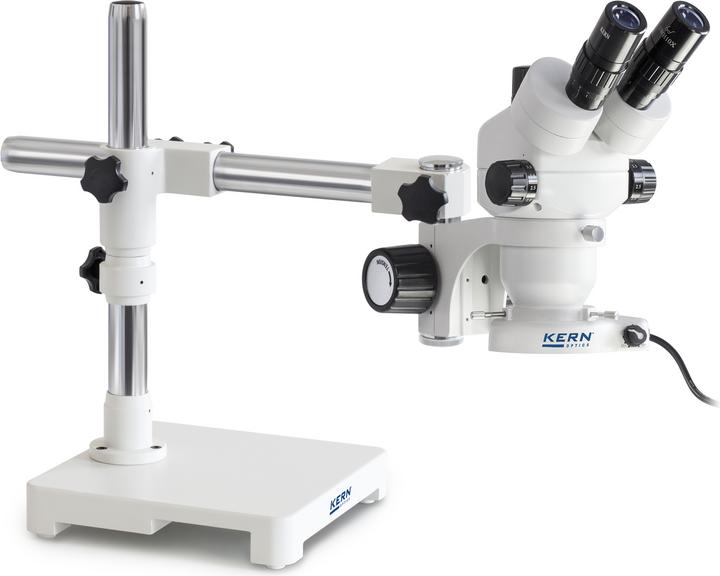 Kern Stereomikroskop-Set Trinokular (klein) 0,7-4,5x: Teleskoparm-Ständer (Platte), LED-Ring