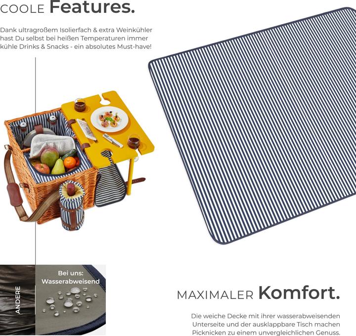 Produktbild tectake Picknickkorb Rügen für 4 Personen, mit Kühlfach & Zubehör