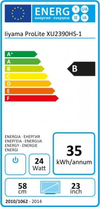 Energy Label iiyama XU2390HS-B1 (1920 x 1080 pixels, 23")