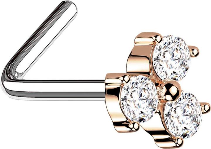 Produktbild Star Piercing Nasenstecker gewinkelt rosegold dreiblatt Blume Kristall silber (Messing, Chirurgenstahl 316L)
